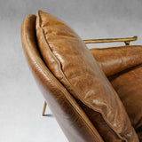 Hand-Forged Metal Brown Leather Accent Chairs