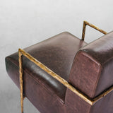 Hand-Forged Metal Genuine Brown Leather Accent Chair