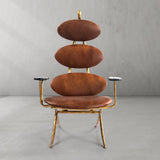 Hand-Forged Metal High Back Brown Leather Lounge Accent Chair