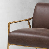 Hand-Forged Metal Brown Leather Accent Chair