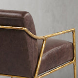 Hand-Forged Metal Brown Leather Accent Chair