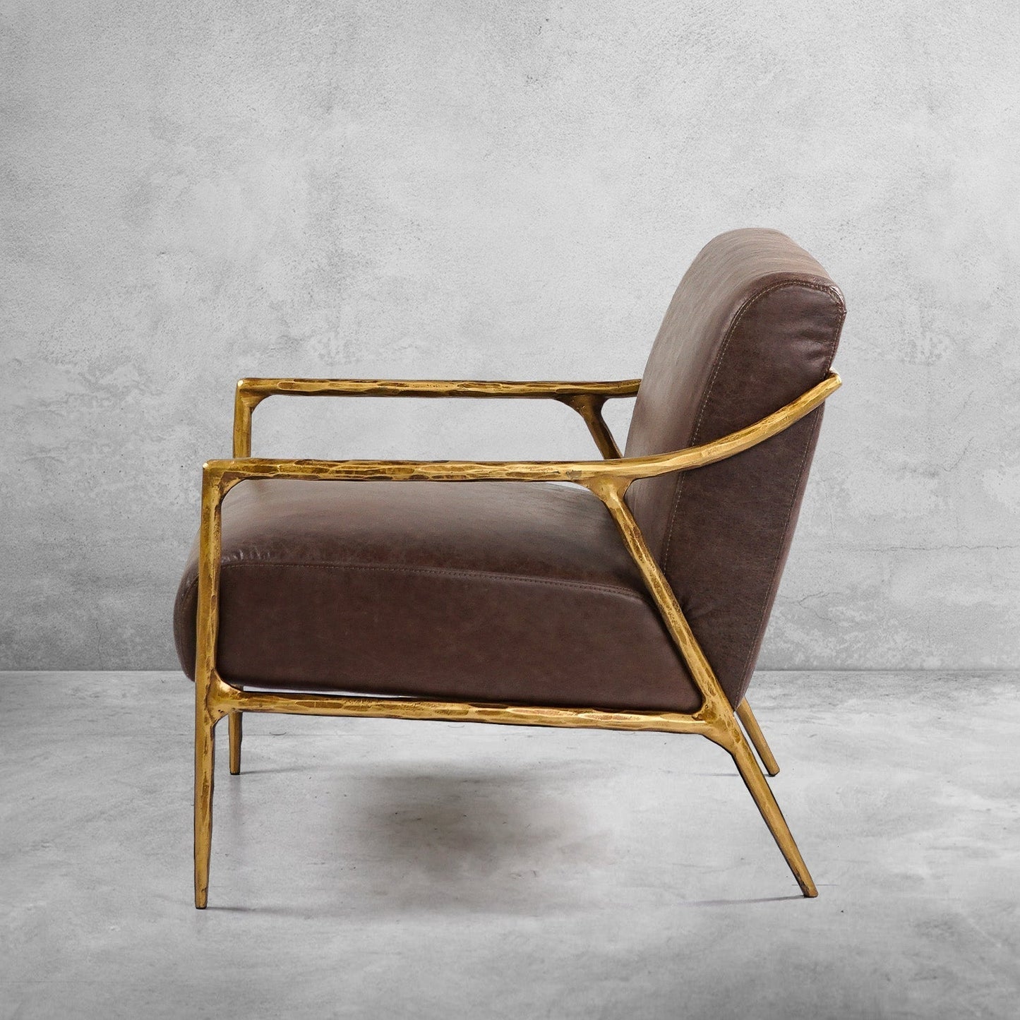 Hand-Forged Metal Brown Leather Accent Chair