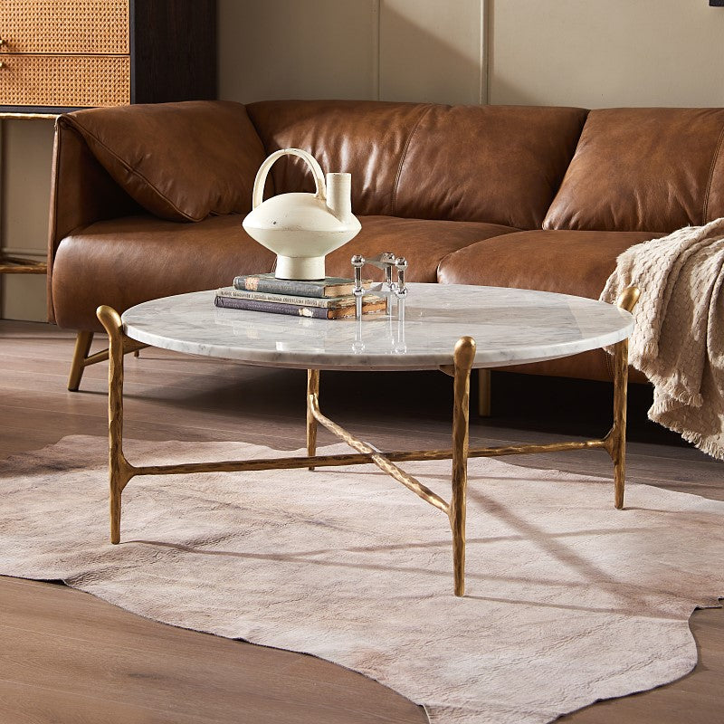 Hand Forged Metal Round  Horn Marble Coffee Table & Side Table