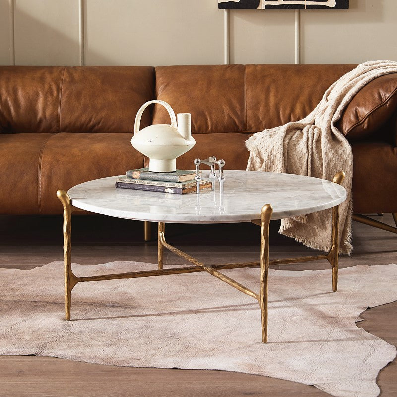 Hand Forged Metal Round  Horn Marble Coffee Table & Side Table