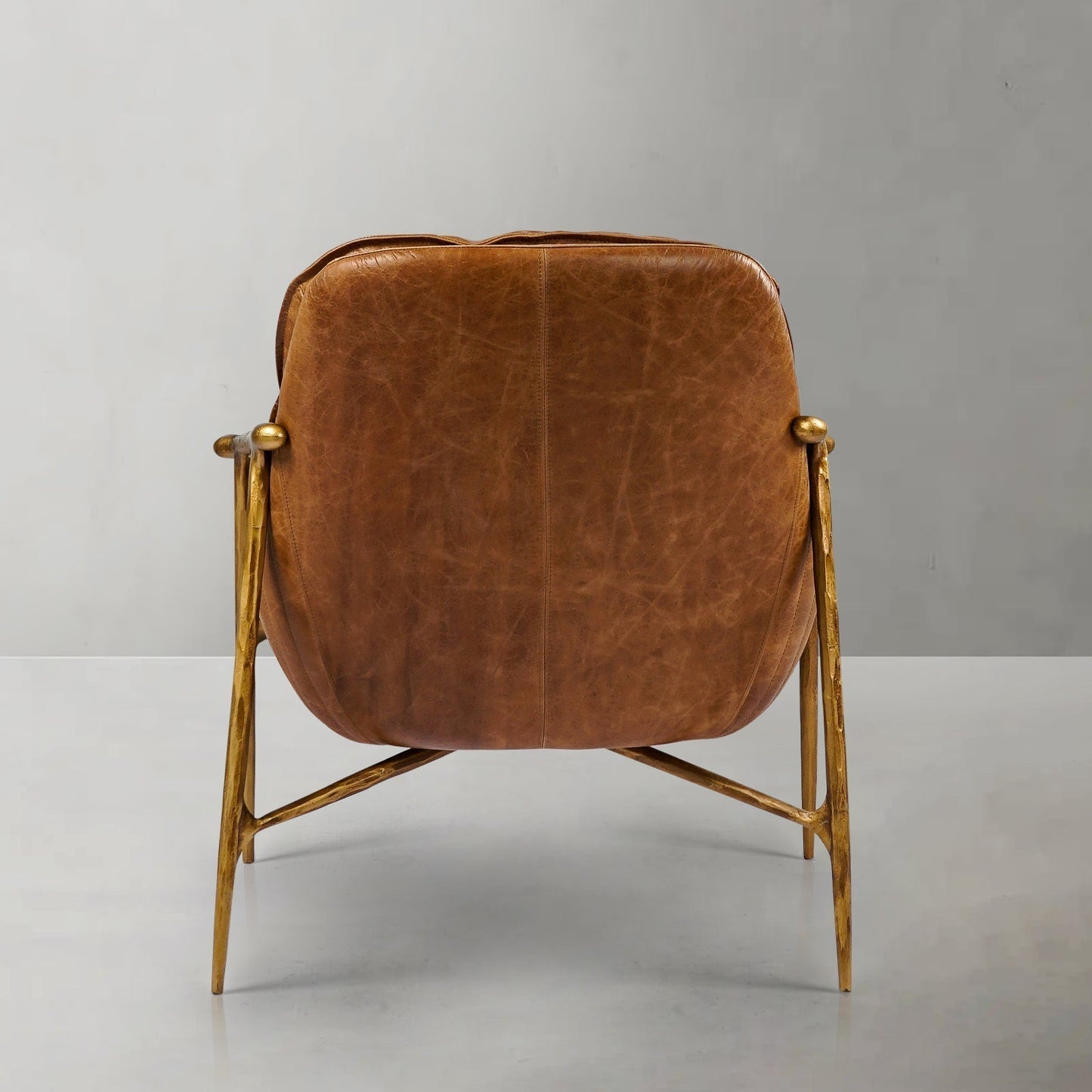 Hand-Forged Metal Brown Leather Accent Chairs