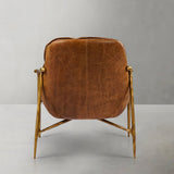 Hand-Forged Metal Brown Leather Accent Chairs