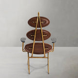 Hand-Forged Metal High Back Brown Leather Lounge Accent Chair