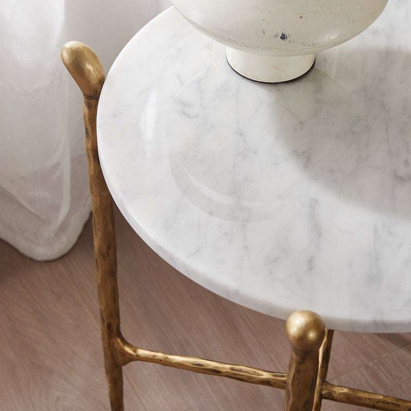 Hand Forged Metal Round  Horn Marble Coffee Table & Side Table