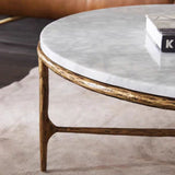 Hand-Forged Metal Marble Round Coffee Table 3 Legs 35"