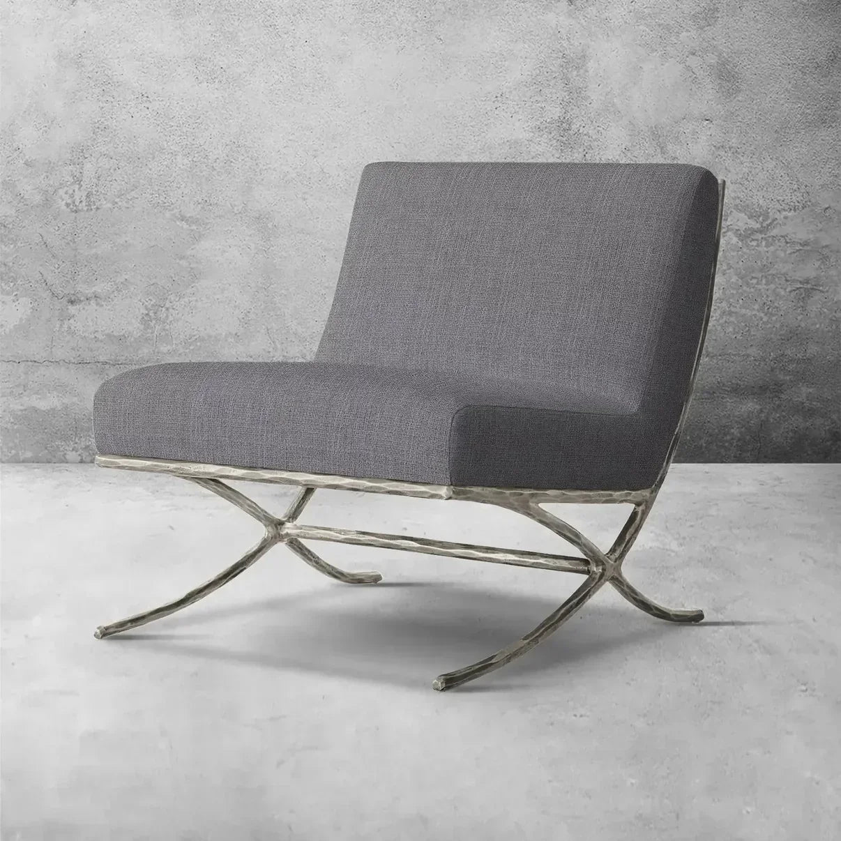 Hand Forged Metal X-base Leather Slipper Chair