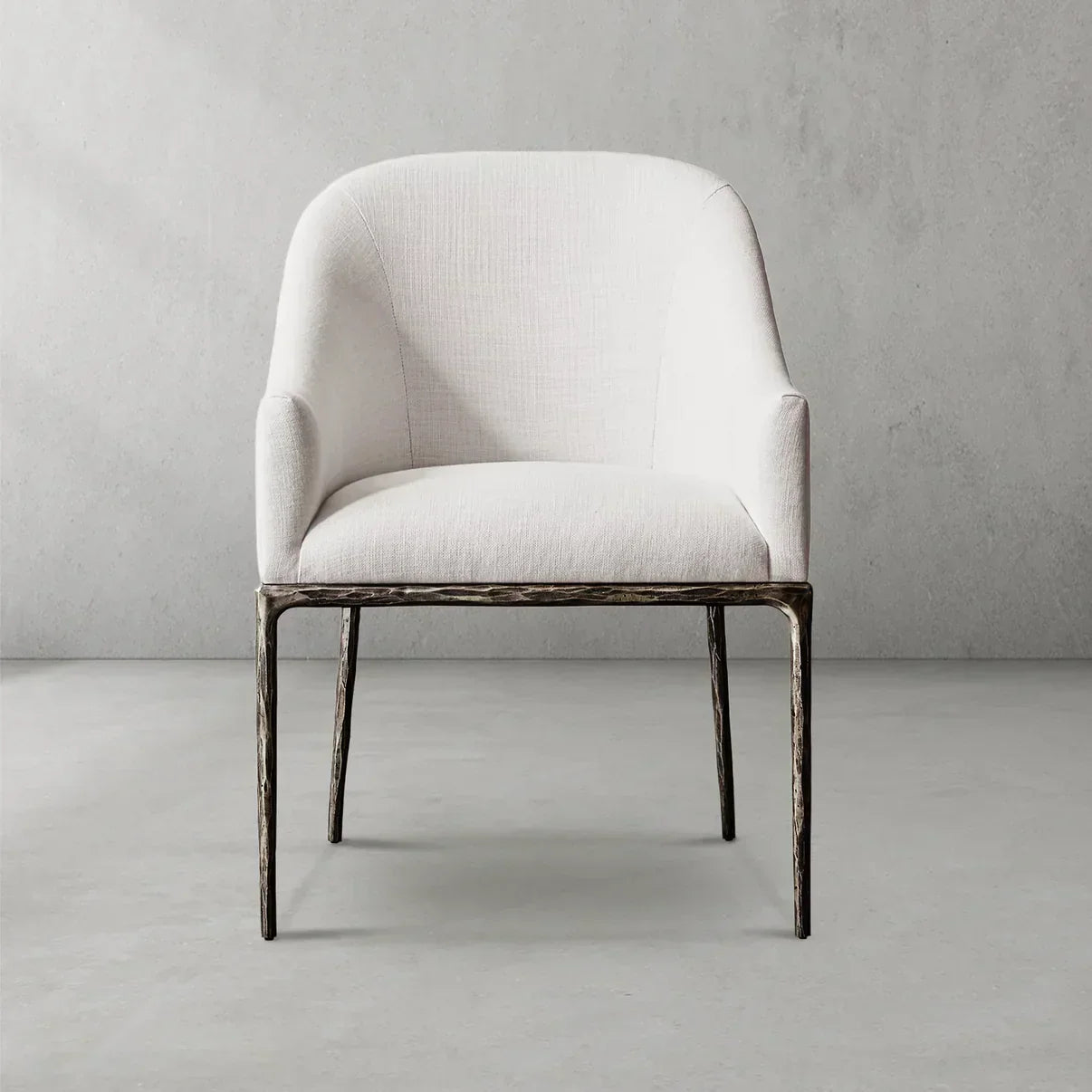 Hand Forged Metal Slope Fabric Dining Armchair