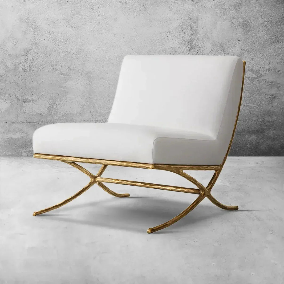 Hand Forged Metal X-base Leather Slipper Chair