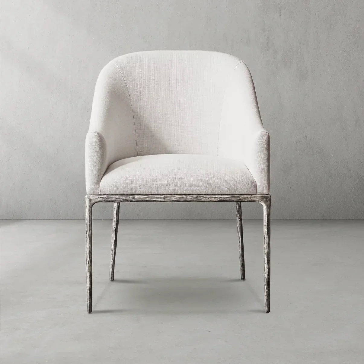 Hand Forged Metal Slope Fabric Dining Armchair