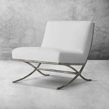 Hand Forged Metal X-base Leather Slipper Chair