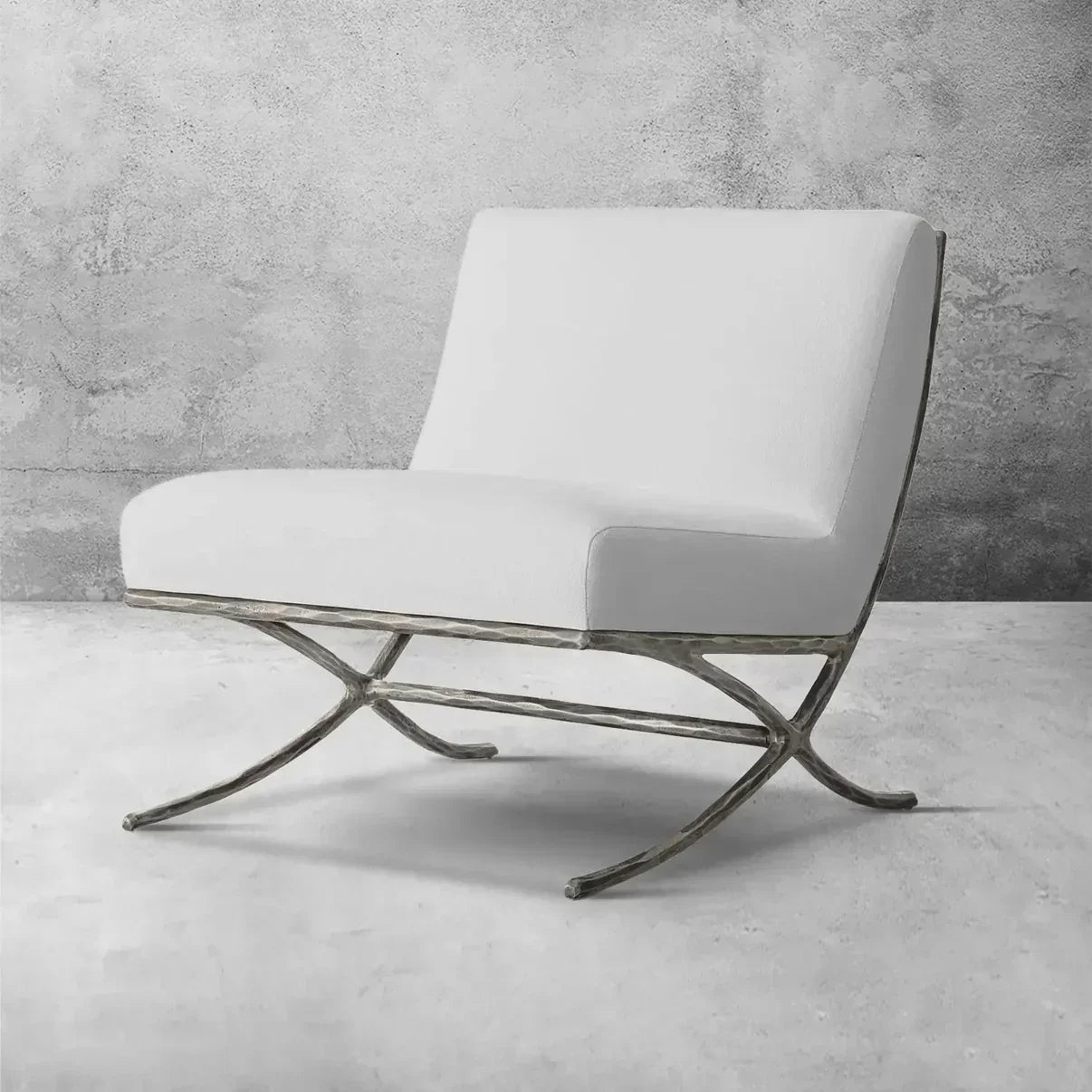Hand Forged Metal X-base Leather Slipper Chair