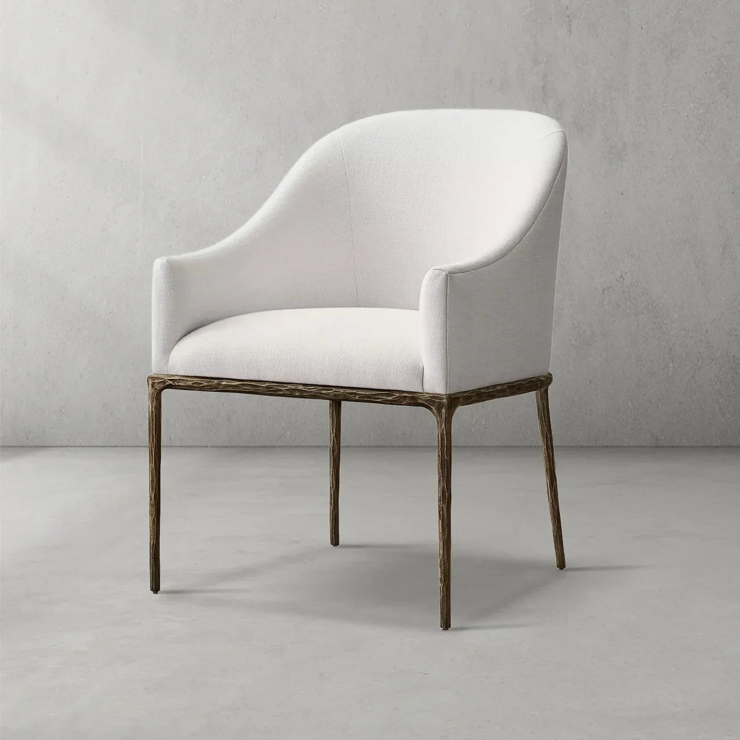 Hand Forged Metal Slope Fabric Dining Armchair