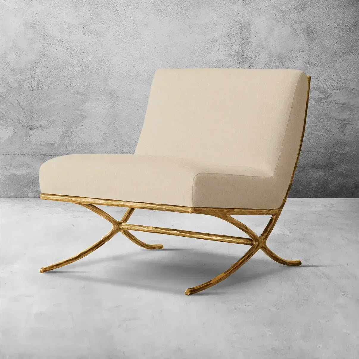 Hand Forged Metal X-base Leather Slipper Chair