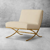 Hand Forged Metal X-base Leather Slipper Chair