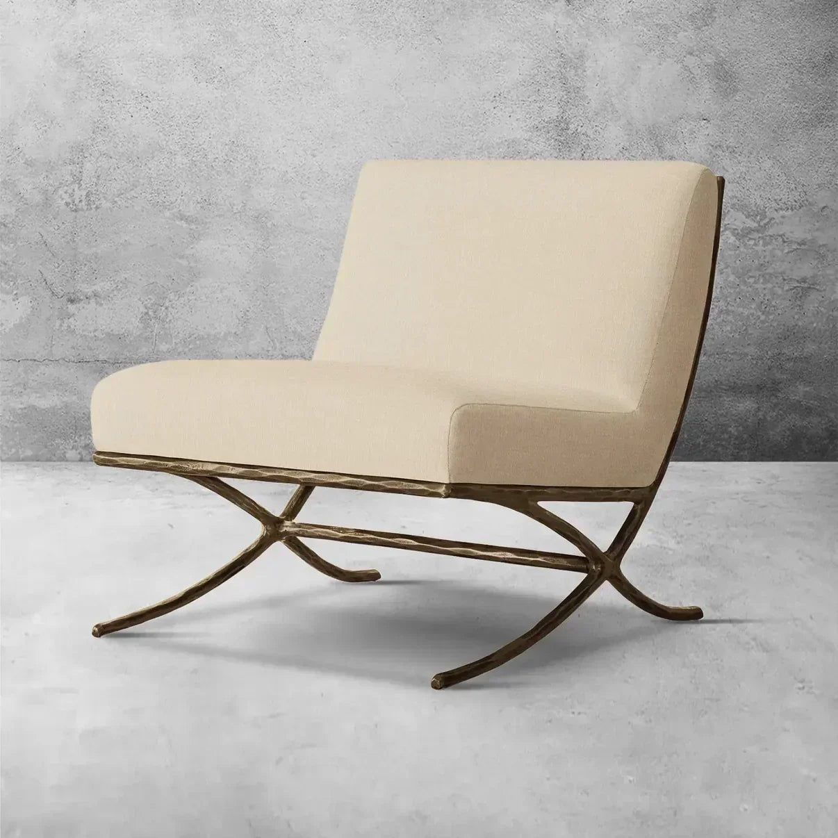 Hand Forged Metal X-base Leather Slipper Chair