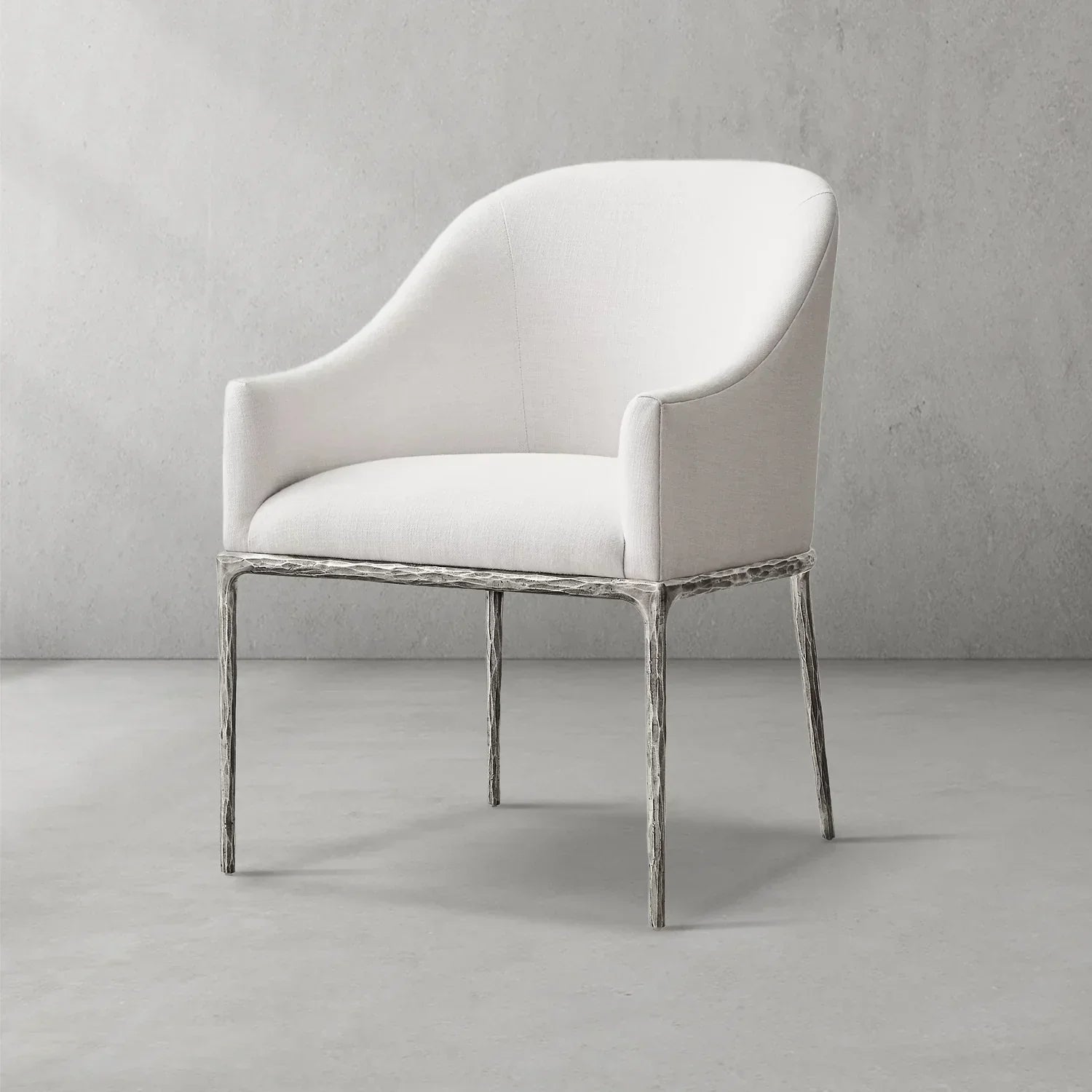 Hand Forged Metal Slope Fabric Dining Armchair