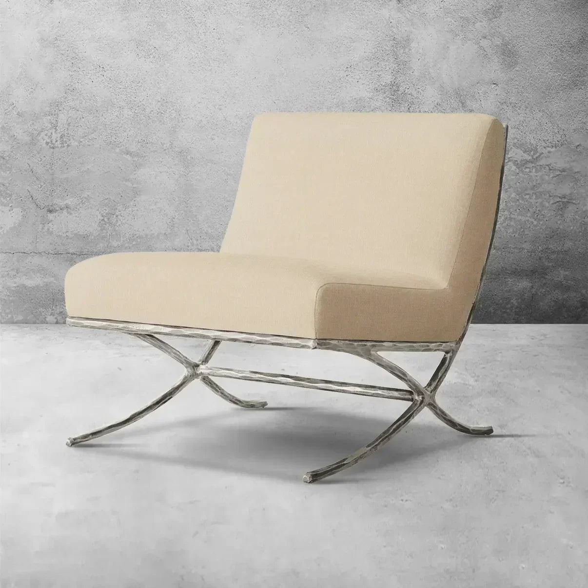 Hand Forged Metal X-base Leather Slipper Chair