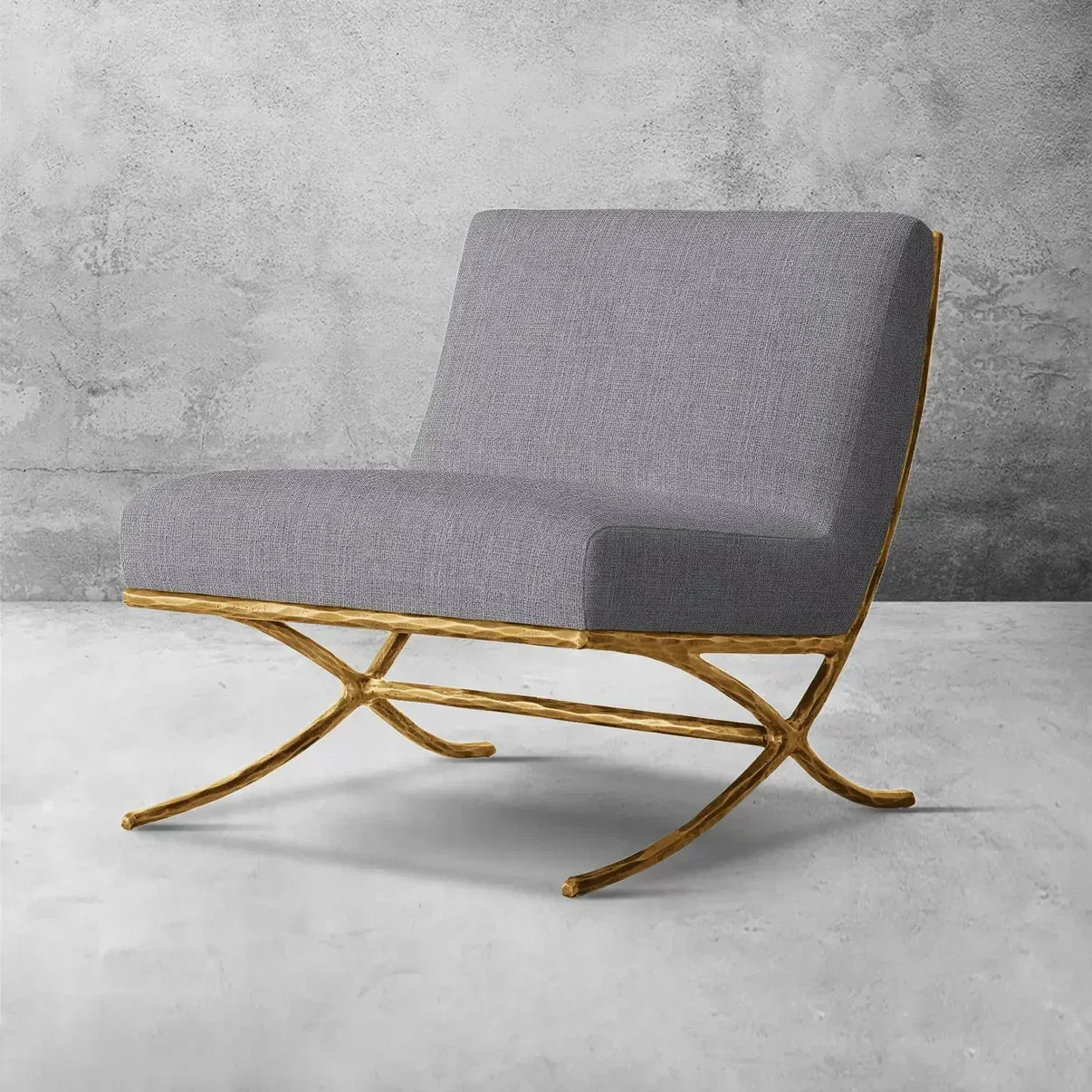 Hand Forged Metal X-base Leather Slipper Chair