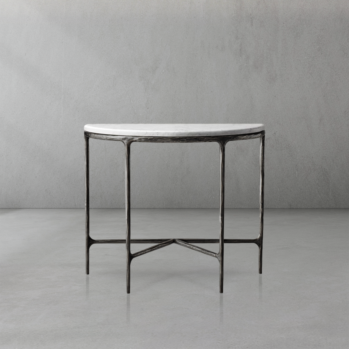 Hand Forged Metal Semi-Circle Marble Console Table