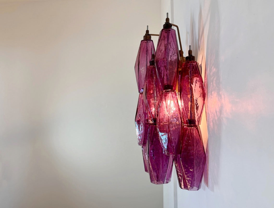 Murano-Style Wall Lamp | 17 Purple Poliedri Glass | Set of 2
