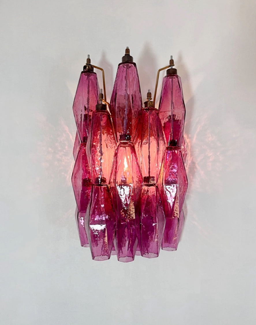 Murano-Style Wall Lamp | 17 Purple Poliedri Glass | Set of 2