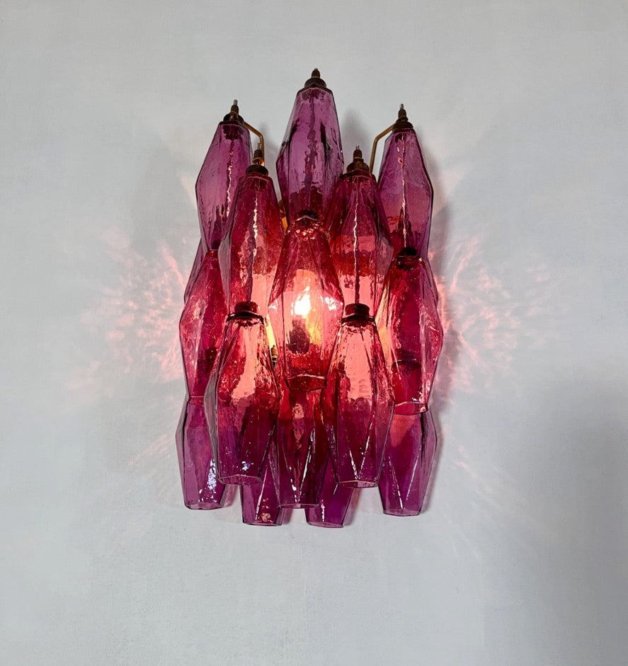 Murano-Style Wall Lamp | 17 Purple Poliedri Glass | Set of 2