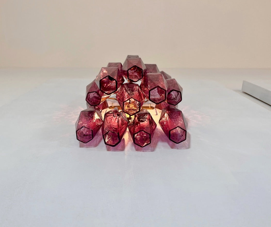Murano-Style Wall Lamp | 17 Purple Poliedri Glass | Set of 2