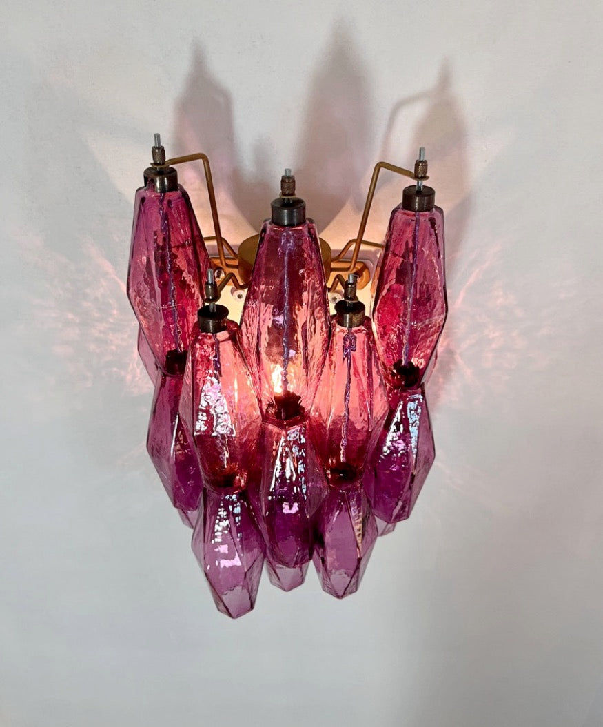 Murano-Style Wall Lamp | 17 Purple Poliedri Glass | Set of 2