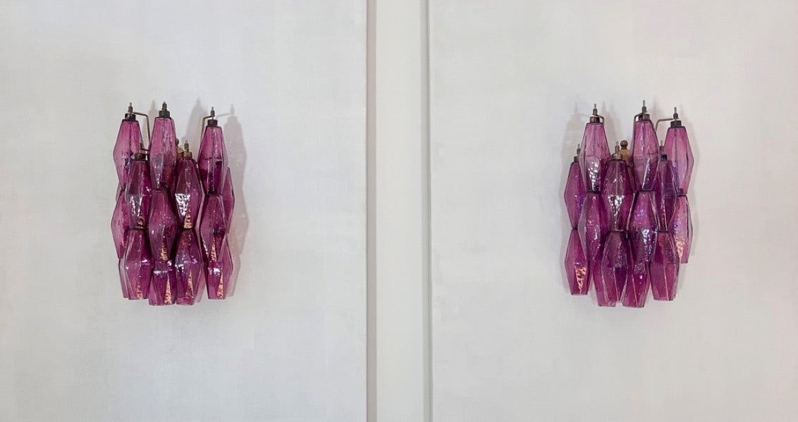 Murano-Style Wall Lamp | 17 Purple Poliedri Glass | Set of 2