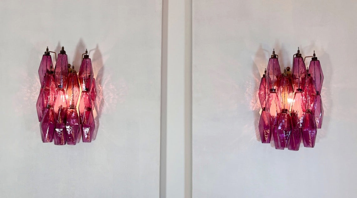 Murano-Style Wall Lamp | 17 Purple Poliedri Glass | Set of 2