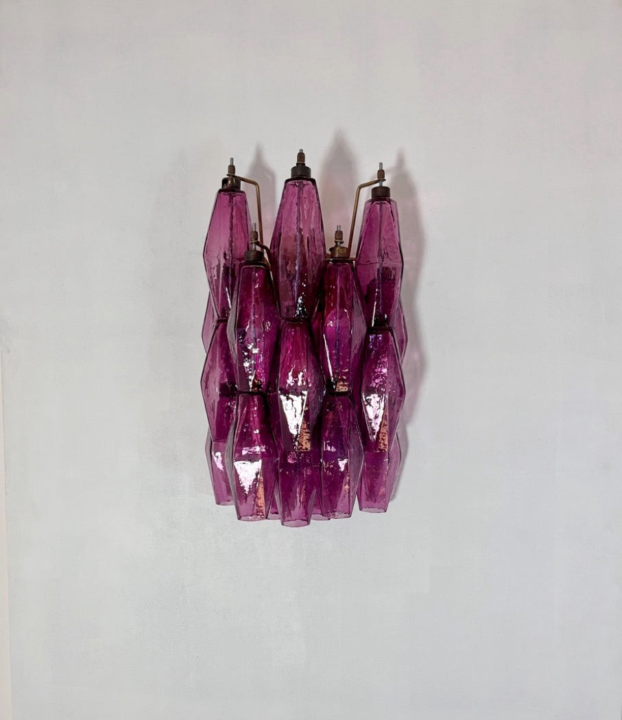 Murano-Style Wall Lamp | 17 Purple Poliedri Glass | Set of 2