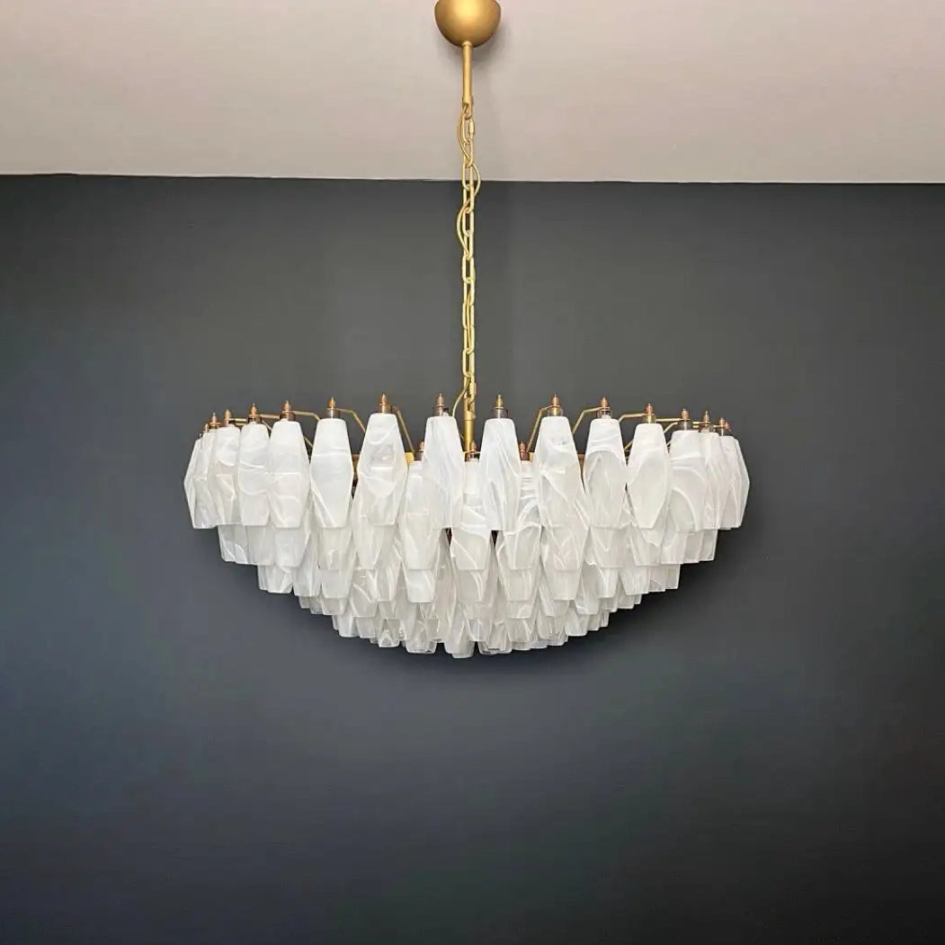 Verona White Alabaster Glass Round Chandelier 35" – 185 glass