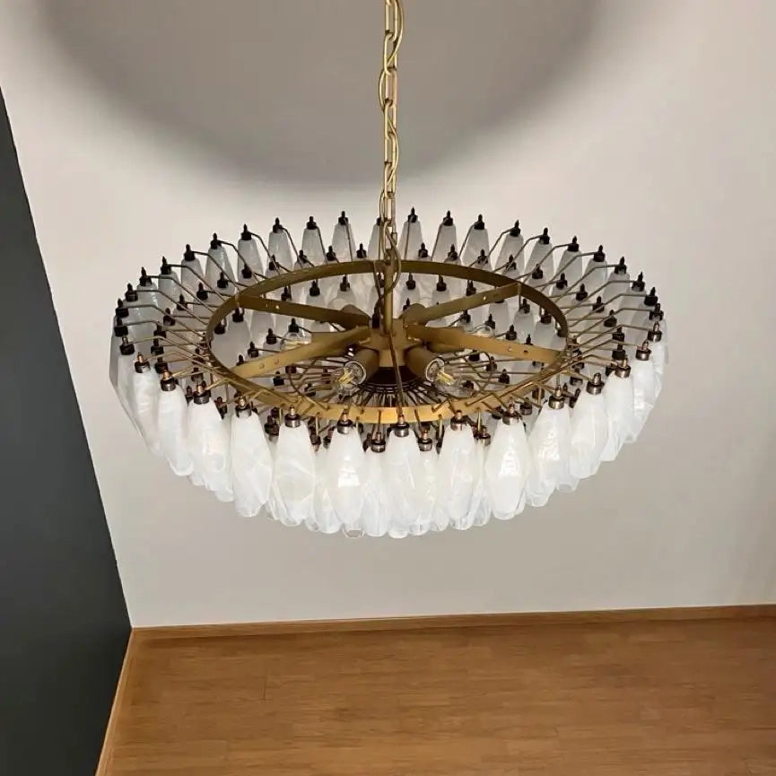 Verona White Alabaster Glass Round Chandelier 35" – 185 glass