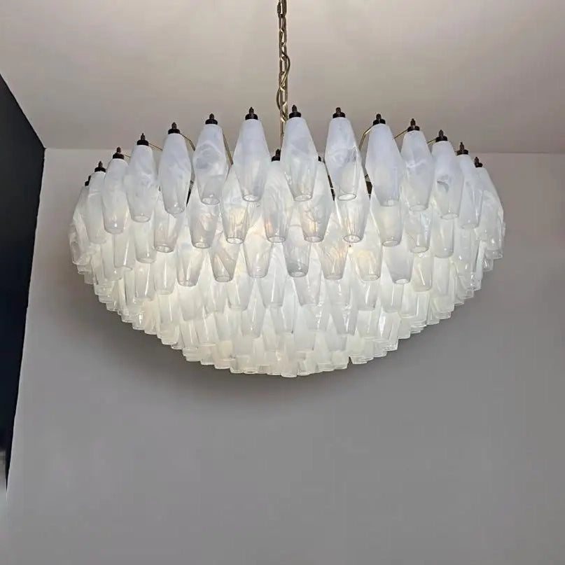 Verona White Alabaster Glass Round Chandelier 35" – 185 glass