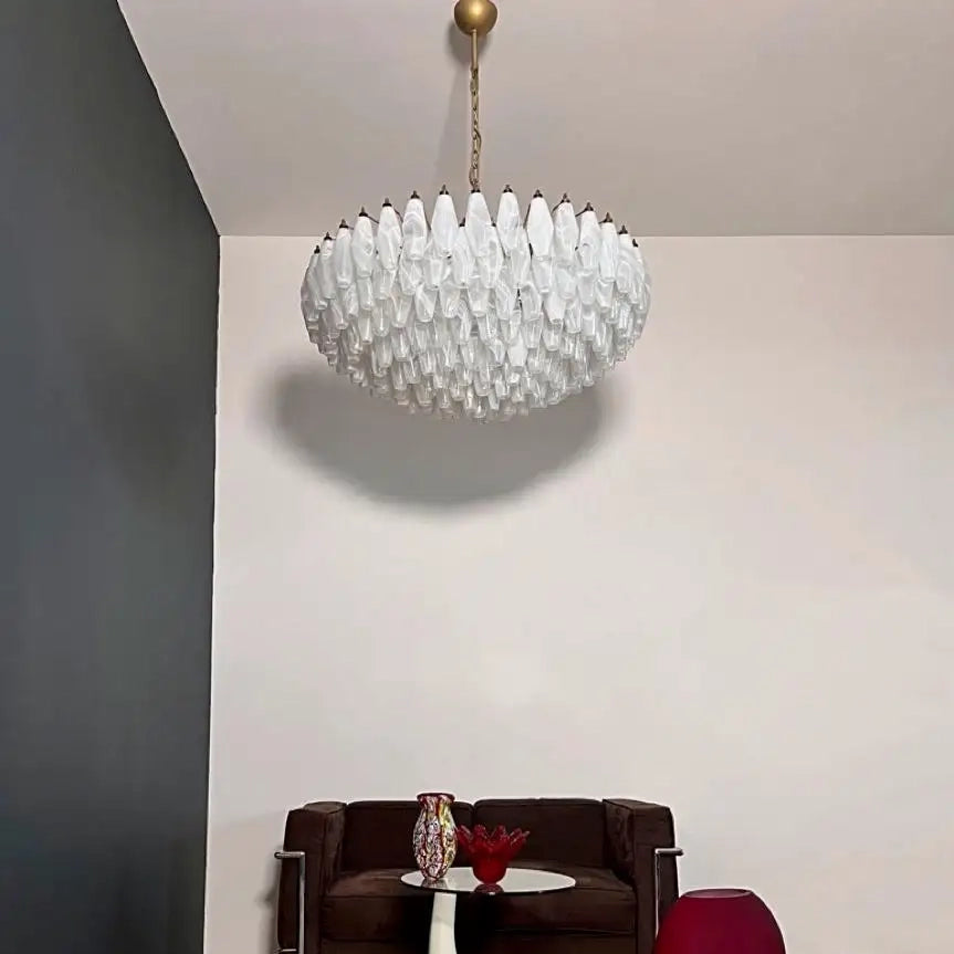 Verona White Alabaster Glass Round Chandelier 35" – 185 glass