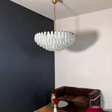 Verona White Alabaster Glass Round Chandelier 35" – 185 glass