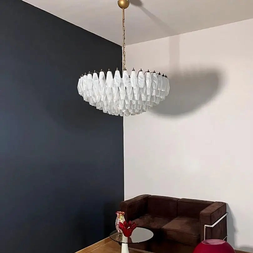 Verona White Alabaster Glass Round Chandelier 35" – 185 glass