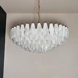 Verona White Alabaster Glass Round Chandelier 35" – 185 glass