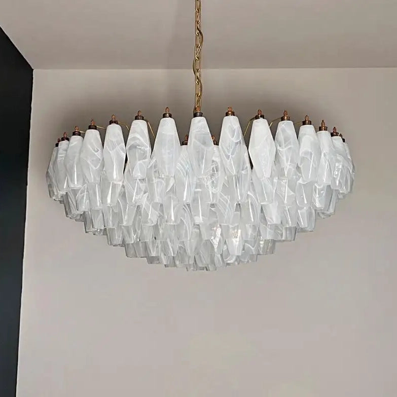 Verona White Alabaster Glass Round Chandelier 35" – 185 glass