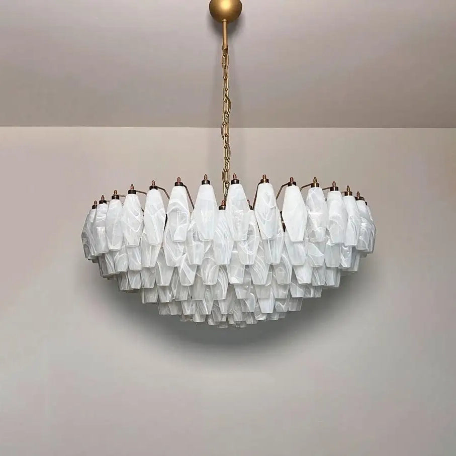 Verona White Alabaster Glass Round Chandelier 35" – 185 glass