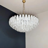 Verona White Alabaster Glass Round Chandelier 35" – 185 glass
