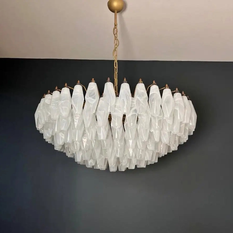 Verona White Alabaster Glass Round Chandelier 35" – 185 glass