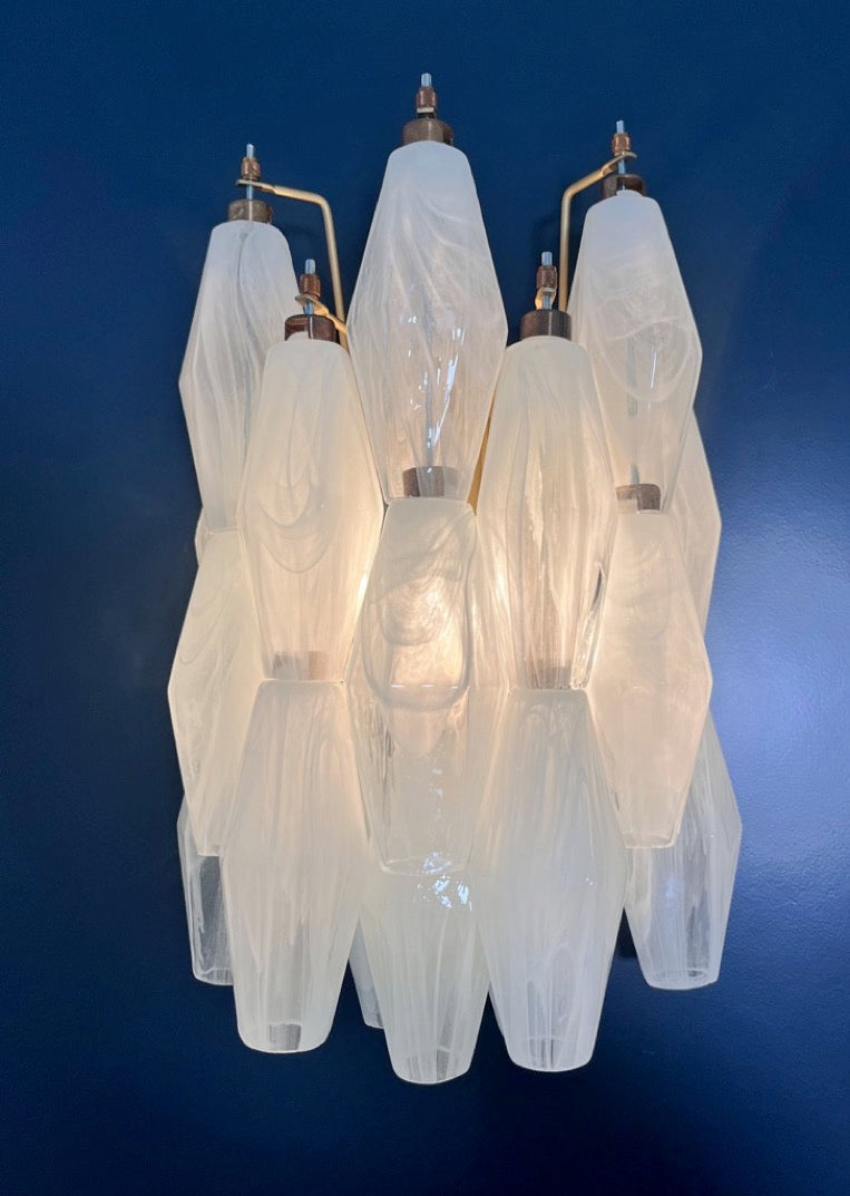 Murano-Style Wall Lamp | 17 White Alabaster Poliedri Glass | Set of 2
