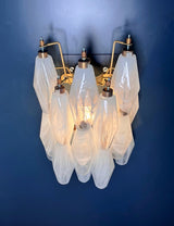 Murano-Style Wall Lamp | 17 White Alabaster Poliedri Glass | Set of 2