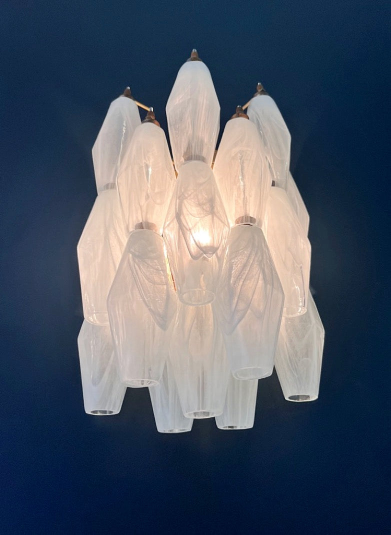 Murano-Style Wall Lamp | 17 White Alabaster Poliedri Glass | Set of 2