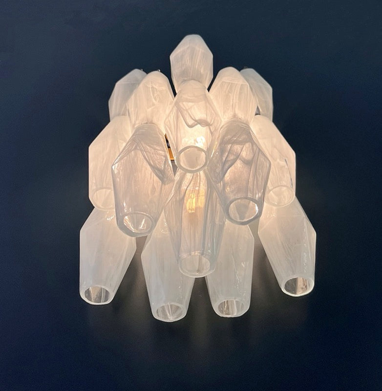 Murano-Style Wall Lamp | 17 White Alabaster Poliedri Glass | Set of 2